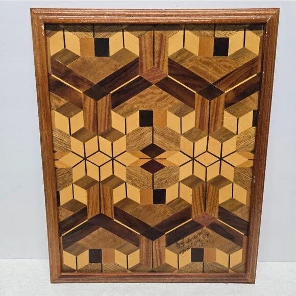 Vintage Wood Mix Mosaic Barn Quilt 3D Wall Art Rustic Cottage Decor Costa Rica - Picture 1 of 10